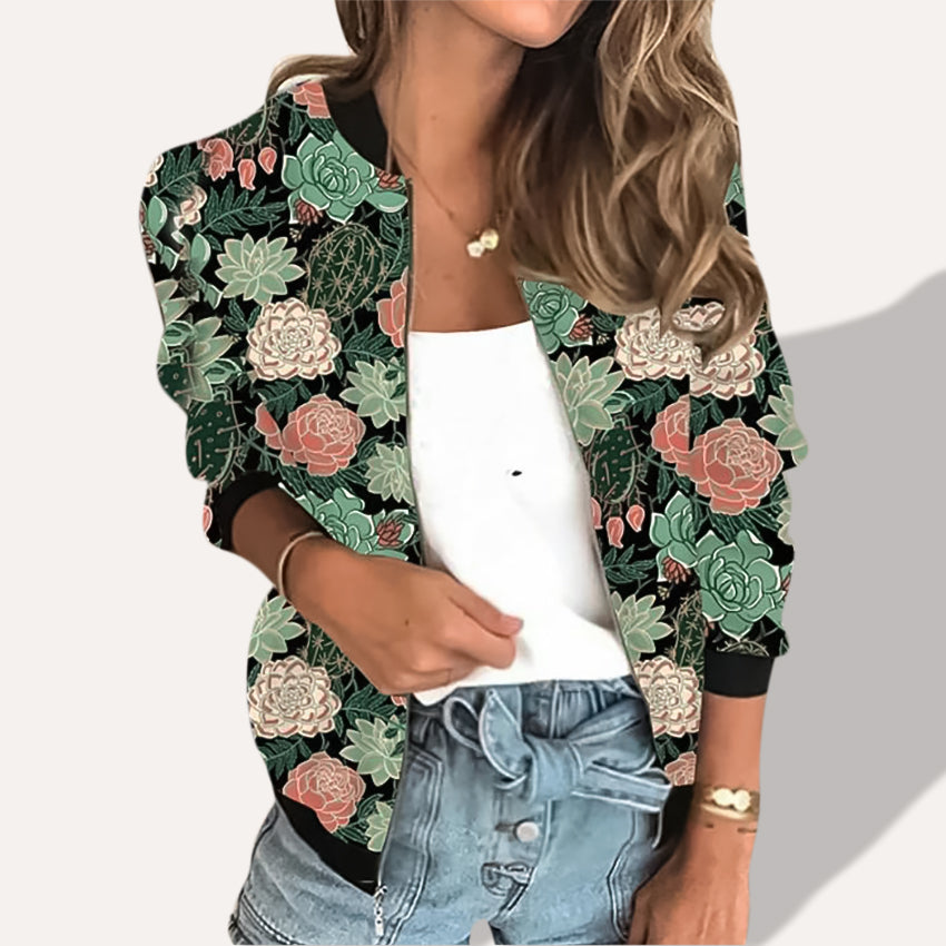 Josie | Botanical Print Bomber Jacket